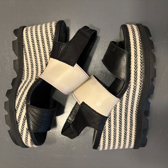 Sorel Joanie II HI Slingback Black and White Wedge Shoes with Striking Platform - Picture 13 of 16